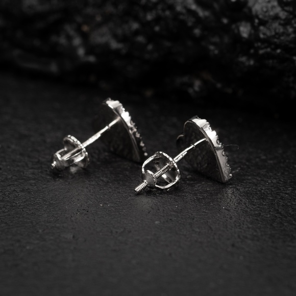Honey Comb Set 925 Sterling Silver Women’s 14K White GoldHeart Stud Earrings - Picture 4 of 5